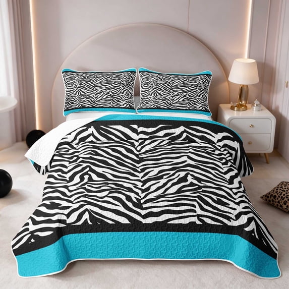 Manfei Zebra Striped Quilt Full, Aqua Border Band Full Bedspread Sets ...