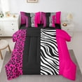 thumbnail image 1 of Manfei Zebra Stripes 7-Piece Bedding Comforter Set,Leopard Print King Bedding Sets,Pink Black Geometric Lines Bed Sheets For Boys Girl,Ultra Soft Home Decor Reversible, 1 of 8