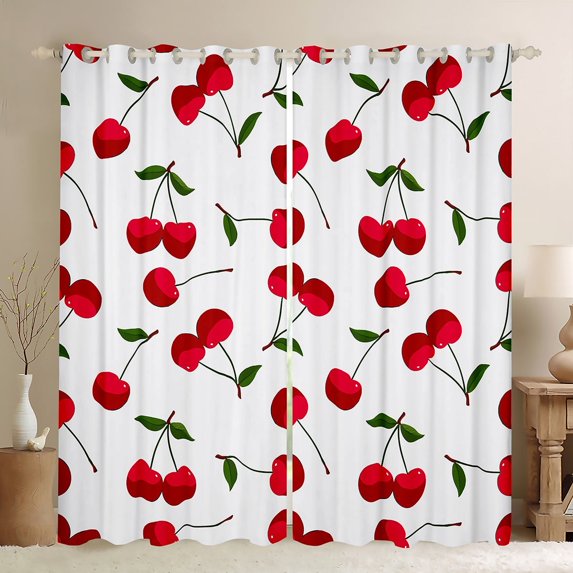 FeelyouFresh Cherry Print Blackout Curtains Set of 2 (52x84 Each), Girly Pink Window Curtains, Cartoon Fruit Curtains and Drapes, Curtains and Drapes Bedroom Decorative