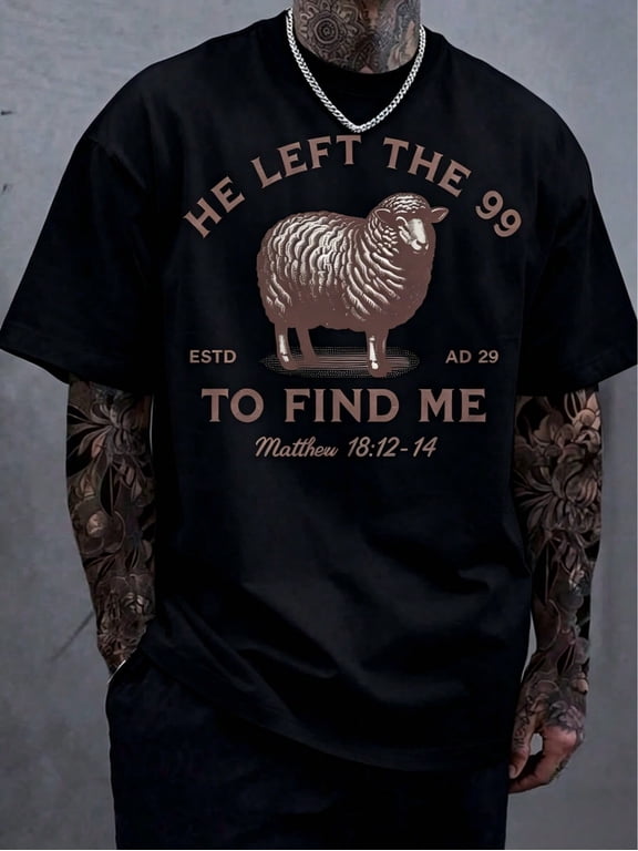Manfinity Dauomo 99 T-Shirts Jesus Left, The Lord Is My Shepherd T-Shirt, Christian T-Shirt, He Left 99 To Save Me T-Shirt, Men T-Shirt