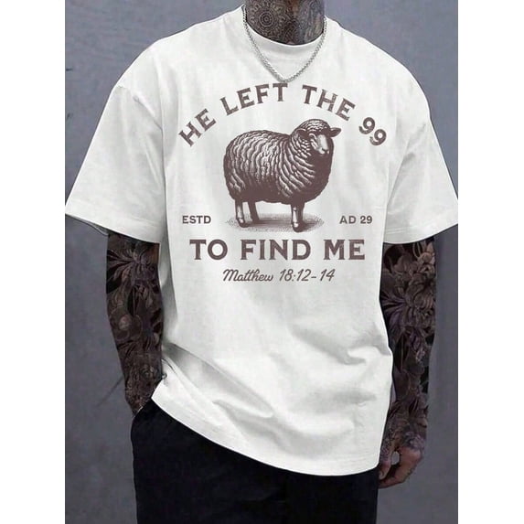 Manfinity Dauomo 99 T-Shirts Jesus Left, The Lord Is My Shepherd T-Shirt, Christian T-Shirt, He Left 99 To Save Me T-Shirt, Men T-Shirt