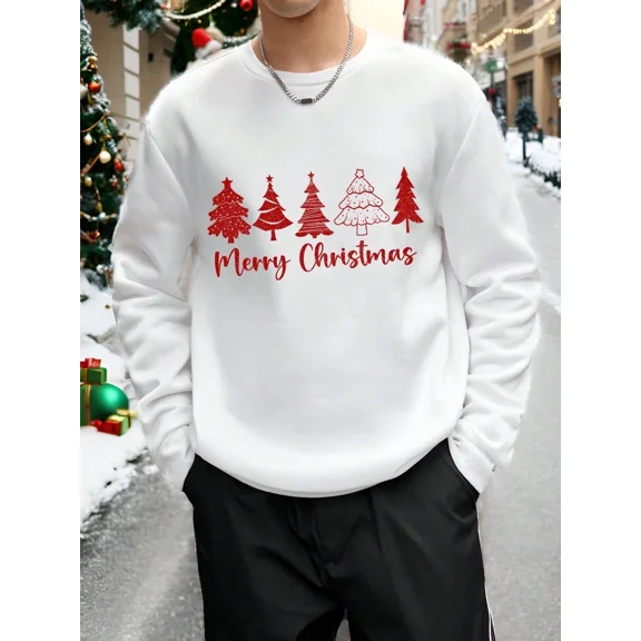 Manfinity Homme Black Oversized Loose Fit Drop Shoulder Thick Pullover Sweatshirt For Men, Christmas