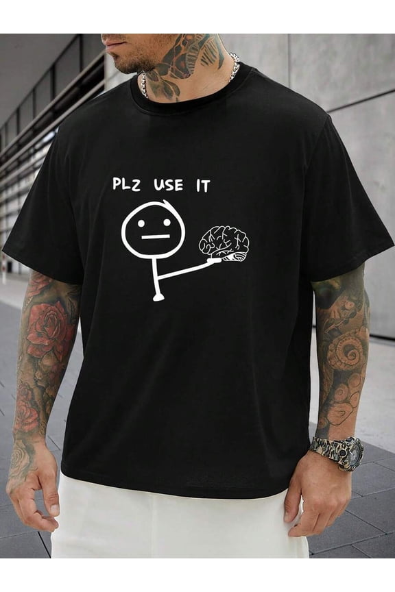 Manfinity Homme Men Plus Size Regular Cartoon & Slogan Graphic Short Sleeve Tee, For Going Out