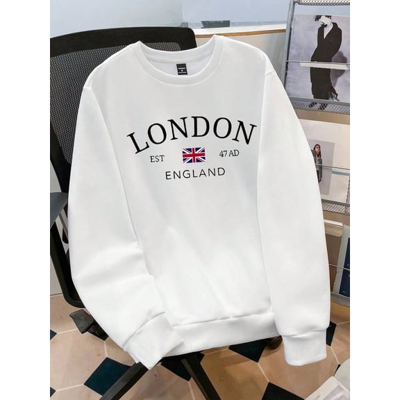 ‌ Manfinity Joysei British Flag Graphic Sweatshirt - Oversized Loose Fit Crew Neck Pullover, Thermal Lined for Autumn/Winter, Perfect for Dating/Party/Couples Matching, Great Gift for Men