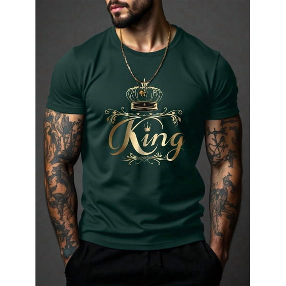 Manfinity LEGND Men King Print Crew Neck Short Sleeve T-Shirt, Casual Summer Top, For Friends