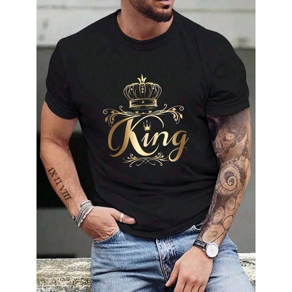 Manfinity LEGND Men King Print Crew Neck Short Sleeve T-Shirt, Casual Summer Top, For Friends