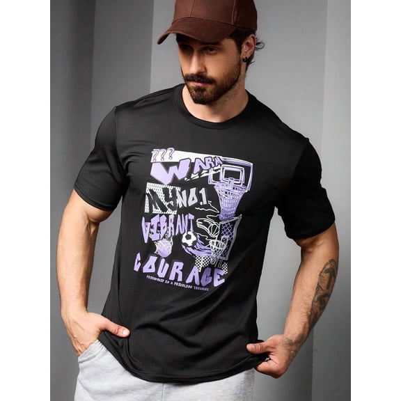 Manfinity Sport Corelite Boyfriend Style Men's Fashion Printed Short Sleeve Sports T-Shirt