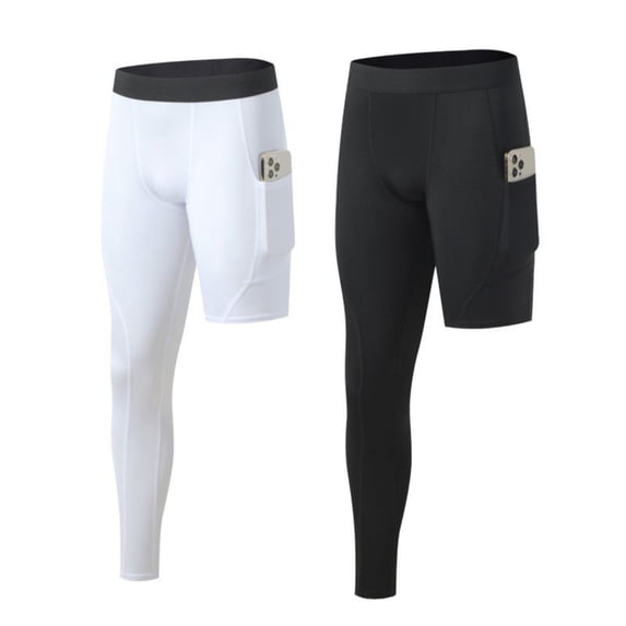 Manfiter 2 Pack Men's One Leg Compression Leggings with Pockets Sports Base Layer Tights for Basketball Workout & Running