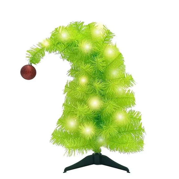 Manfiter 2FT Bendable Tabletop Christmas Tree with LED Lights & Ball Ornaments, Green Artificial Tree Mini Xmas Tree for Indoor Decor
