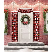Merry Christmas Porch Sign, Welcome Snowman Joy Christmas Banners, Red Black Buffalo Plaid Porch Signs, Christmas Decorations for Home Wall Front Door Indoor and Outdoor
