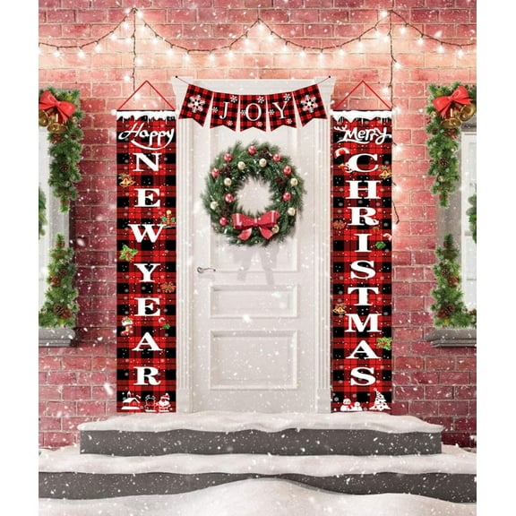 Manfiter Buffalo Plaid Porch Signs Multi-color Party Banners, 3 Count