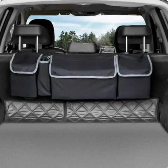 Manfiter Car Trunk Organizer, Seat Back Storage to Keep Car Trunk Neat, Car Storage Organizer Frees up Your Trunk Floor, Car Organizer and Storage for SUV Gives You a Big Space Back Seat Trunk, Black