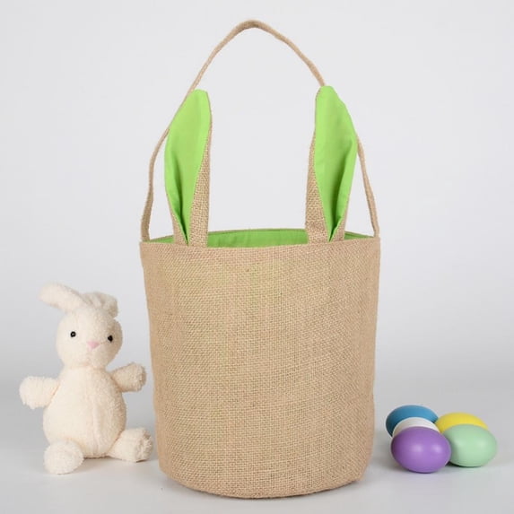 Manfiter Easter Egg Hunt Basket Bag with Rabbit Ear Design Reusable Grocery Shopping Baskets - Kids Party Gift Bags - Baby Shower & Book Storage