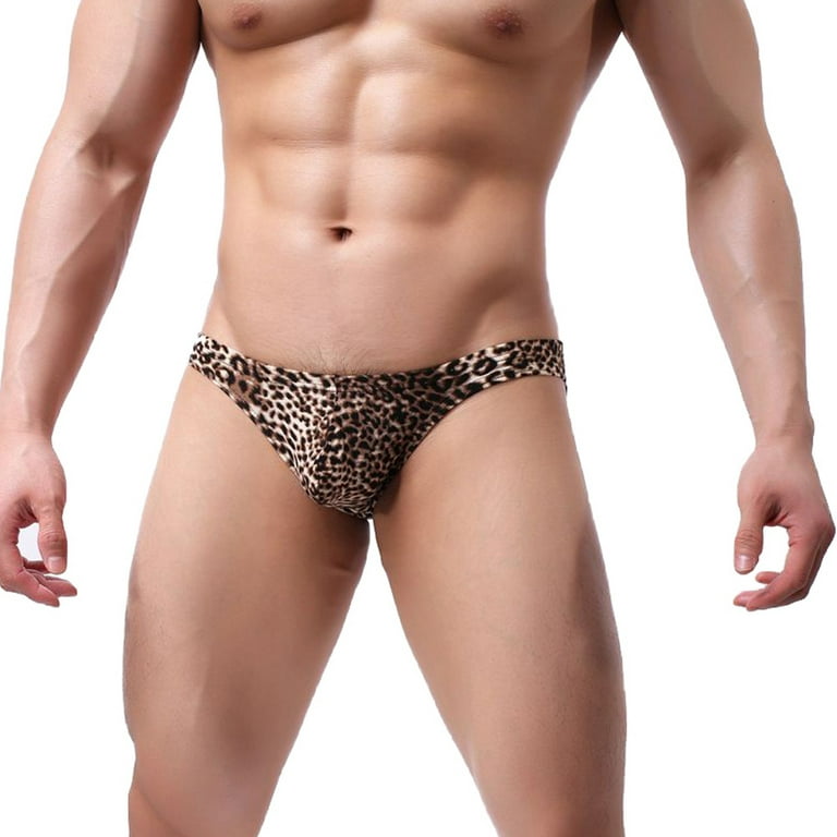 Cheap Men's Leopard Print Bulge Pouch Thong Underwear G String