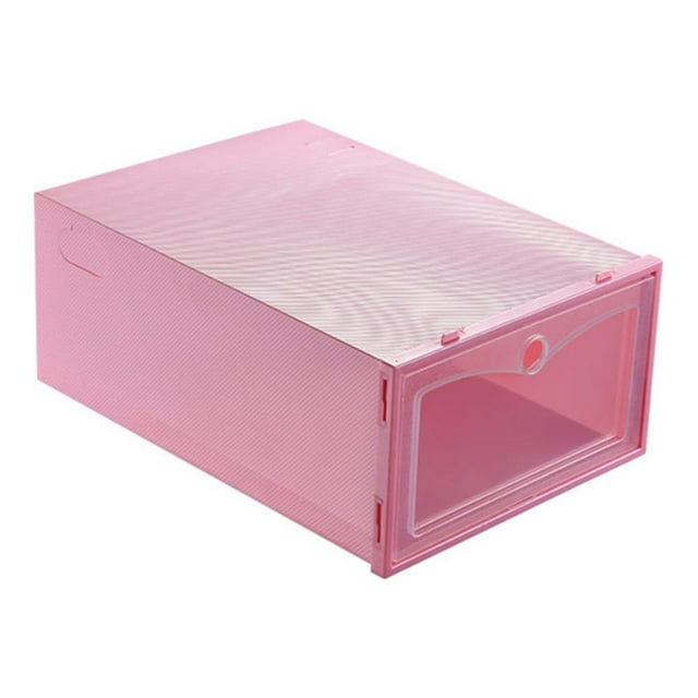 Manfiter Shoe Storage Boxes,1 Pcs Clear Plastic Shoe Boxes Stackable Folding DIY Shoe Drawers Storage Container Organizers, Need to Assemble-S,Pink