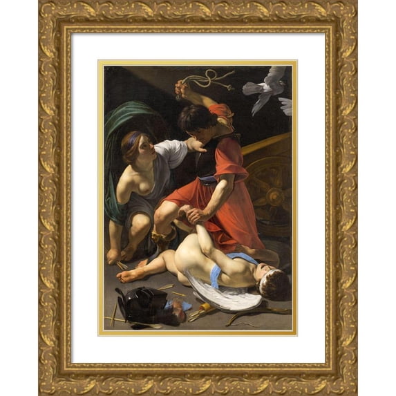 Manfredi, Bartolomeo 14x18 Gold Ornate Wood Framed with Double Matting Museum Art Print Titled - Cupid Chastised 1613