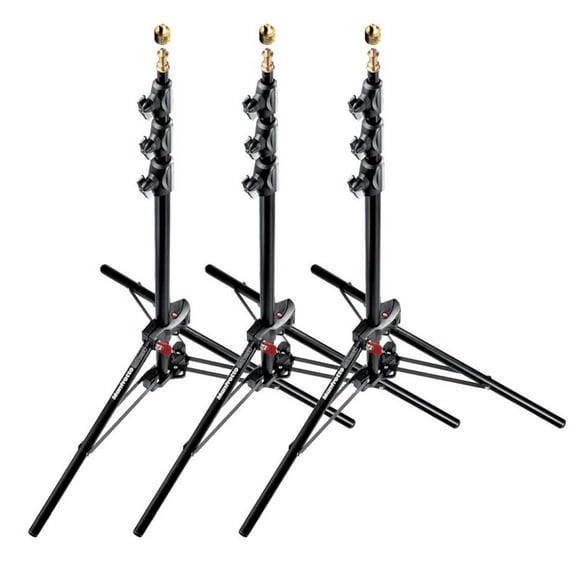 Manfrotto 1051BAC 83" Air Cushioned Aluminum Mini Compact Stand with 4-Sections & 3 Risers, Black - Pack of 3 Stands