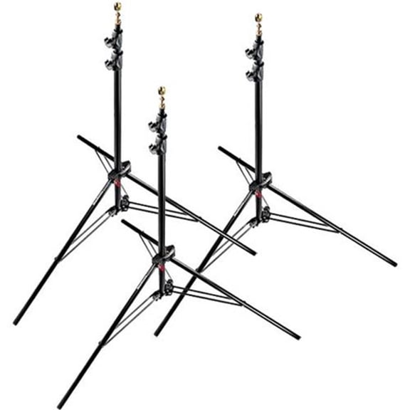 Manfrotto 1052BAC 93" Air Cushioned Aluminum Compact Stand with 3-Sections & 2 Risers, Black - Pack of 3 Stands