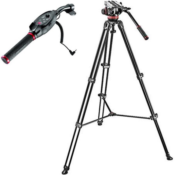 Manfrotto MVH502A 2-Section Aluminum Tripod with Fluid Head, Bundle with RC Standard Pan Bar Ex Remote Control, Black