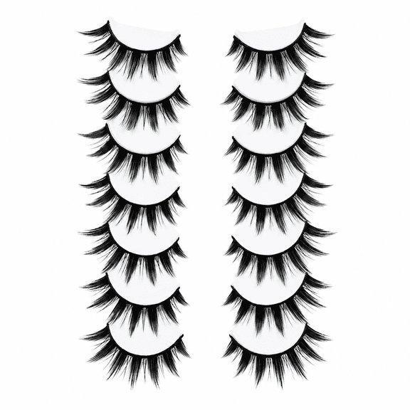 Manga 8D Faux Mink False Eyelashes Wispy Spiky Doll Eye 7 Pairs Pack