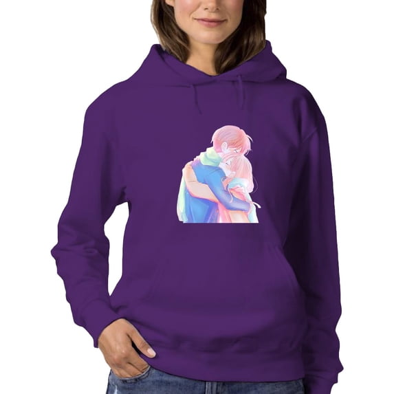 Manga Couple Soft Embrace Hoodie Women -Image by Shutterstock, Female Medium