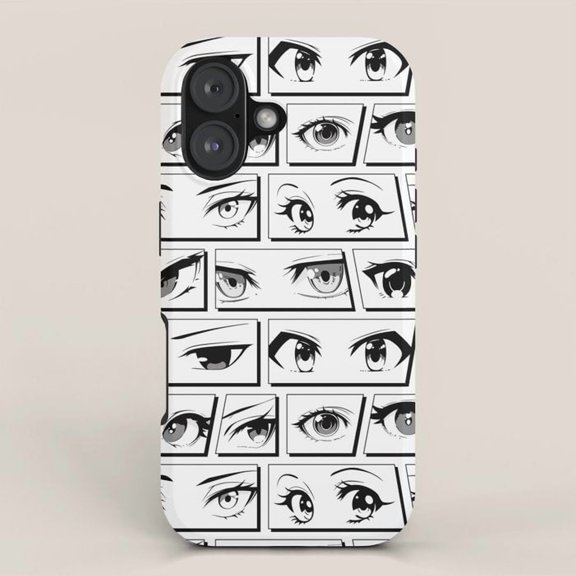 Manga Eye Comic Panel Collage Black and White Tough Case for Apple iPhone, Polycarbonate and TPU
