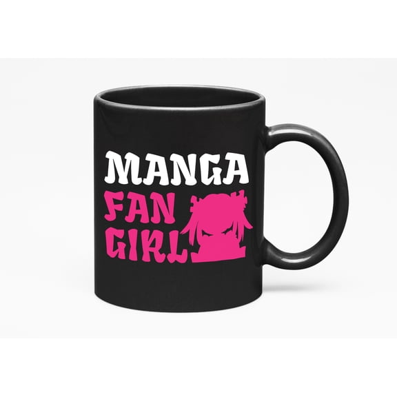 Manga Fan Girl. Anime Addict, Black 11oz Ceramic Mug