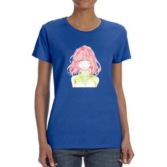 Manga Girl Cheerful Smile T-Shirt Women -Image by Shutterstock, Female x-Large