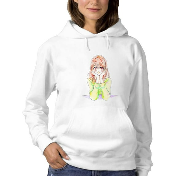 Manga Girl Flirty Smile Hoodie Women -Image by Shutterstock, Female 4X-Large