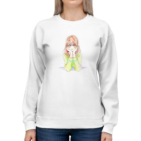 Manga Girl Flirty Smile Sweatshirt Women -Image by Shutterstock, Female 3X-Large
