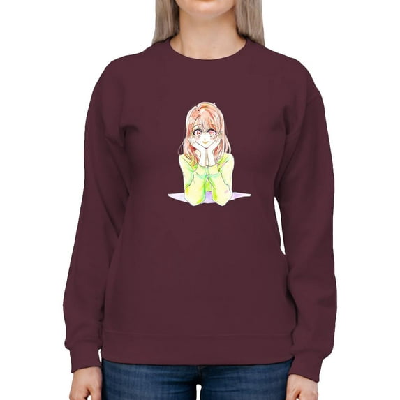 Manga Girl Flirty Smile Sweatshirt Women -Image by Shutterstock, Female Small