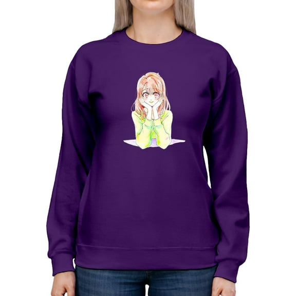 Manga Girl Flirty Smile Sweatshirt Women -Image by Shutterstock, Female x-Large