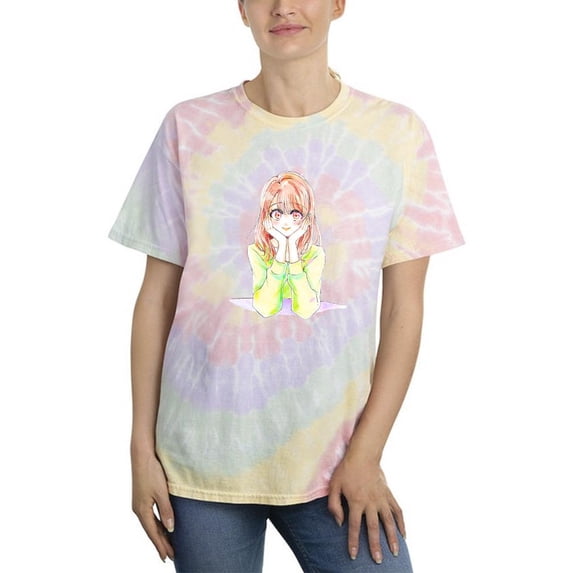 Manga Girl Flirty Smile Tie Dye Spiral Women -Image by Shutterstock, Female Large