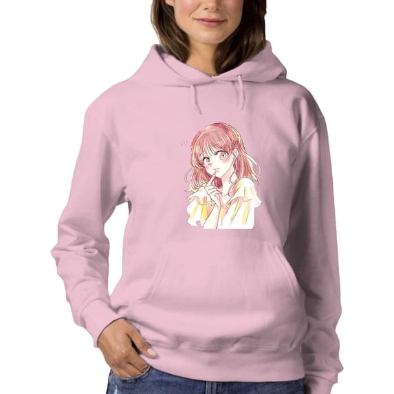 Manga Girl Pretty Counfused Hoodie Women -Image by Shutterstock, Female 3X-Large