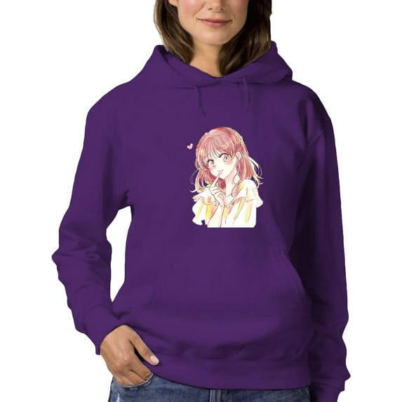 Manga Girl Pretty Counfused Hoodie Women -Image by Shutterstock, Female 4X-Large