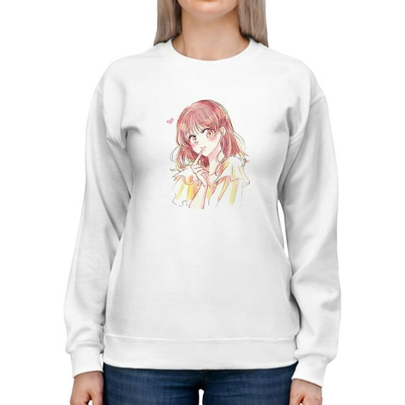 Manga Girl Pretty Counfused Sweatshirt Women -Image by Shutterstock, Female x-Large