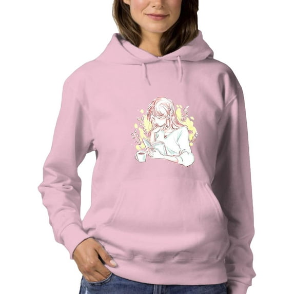 Manga Girl Reading Book Hoodie Women -Image by Shutterstock, Female 4X-Large