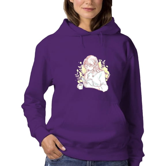 Manga Girl Reading Book Hoodie Women -Image by Shutterstock, Female Large