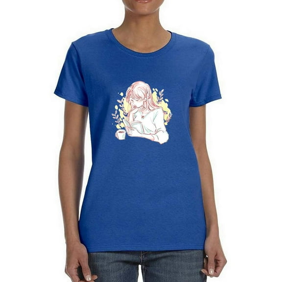 Manga Girl Reading Book T-Shirt Women -Image by Shutterstock, Female 5X-Large