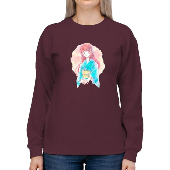 Manga Girl W Aqua Kimono Sweatshirt Women -Image by Shutterstock, Female 5X-Large