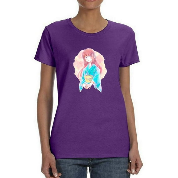 Manga Girl W Aqua Kimono T-Shirt Women -Image by Shutterstock, Female 5X-Large