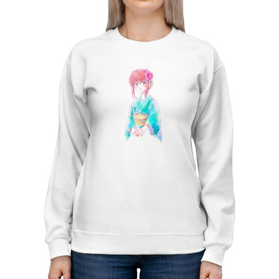 Manga Girl W Cute Kimono Sweatshirt Women -Image by Shutterstock, Female Medium