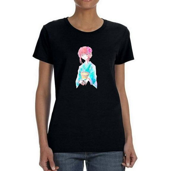 Manga Girl W Cute Kimono T-Shirt Women -Image by Shutterstock, Female 3X-Large