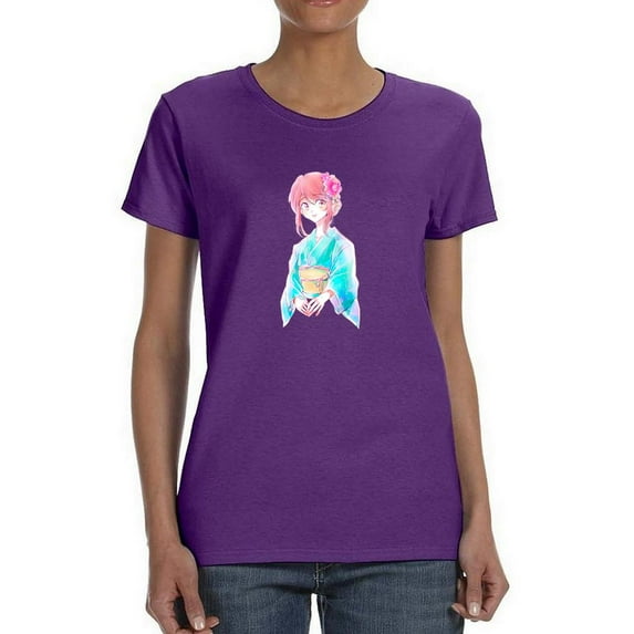 Manga Girl W Cute Kimono T-Shirt Women -Image by Shutterstock, Female Medium