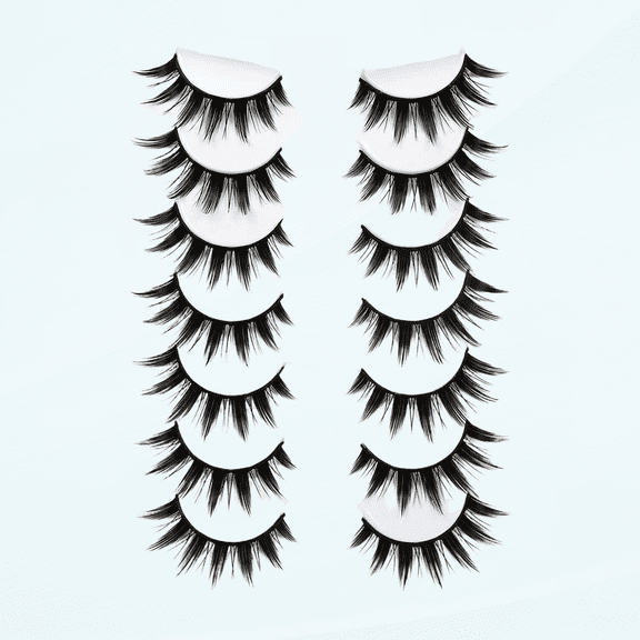 Manga Lashes False Eyelashes Doll Eye Natural Anime Lashes 8D Spiky Wispy Thick Faux Mink Eye Lash Strips 7 Pairs Pack