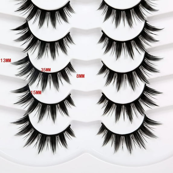 Manga Lashes False Eyelashes Doll Eye Natural Anime Lashes 8D Spiky Wispy Thick Faux Mink Eye Lash Strips 7 Pairs Pack