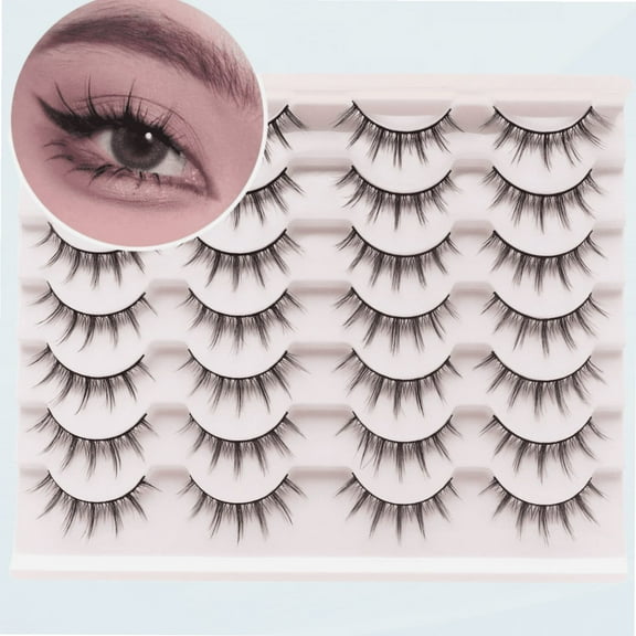 Manga Lashes Fluffy Faux Mink Lashes 14 Pairs Natural False Lashes Pack Wispy Short Anime Lashes Look Like Individual Clusters (3D1009)