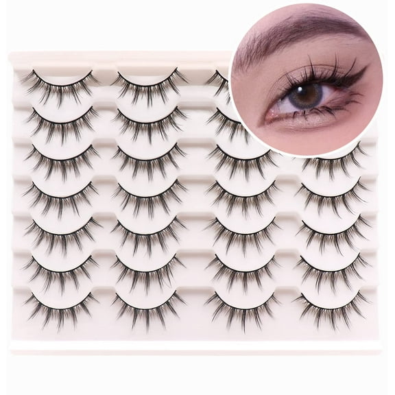 Manga Lashes Fluffy Faux Mink Lashes 14 Pairs Natural False Lashes Pack Wispy Short Anime Lashes Look Like Individual Clusters (3D1009)