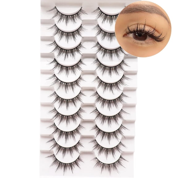 Manga Lashes Fluffy Faux Mink Lashes Natural Look 10 Pairs Asian False Eyelashes Pack Look Like Individual Clusters