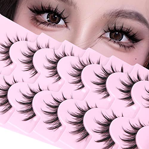Manga Lashes Natural Look Anime Lashes Cosplay False Eyelashes with Clear Band 3D Wispy Eyelashes Asian Japanese Korean Style Manhua Lashes Look Like Individual Clusters Pack by